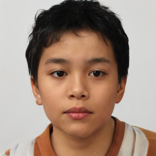 Neutral asian child male with short  brown hair and brown eyes