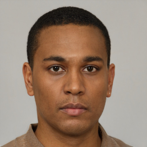 Neutral black young-adult male with short  brown hair and brown eyes