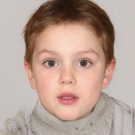 Neutral white child female with short  brown hair and blue eyes