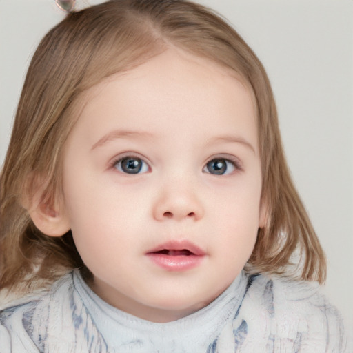 Neutral white child female with medium  brown hair and blue eyes