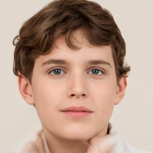 Neutral white child male with short  brown hair and grey eyes