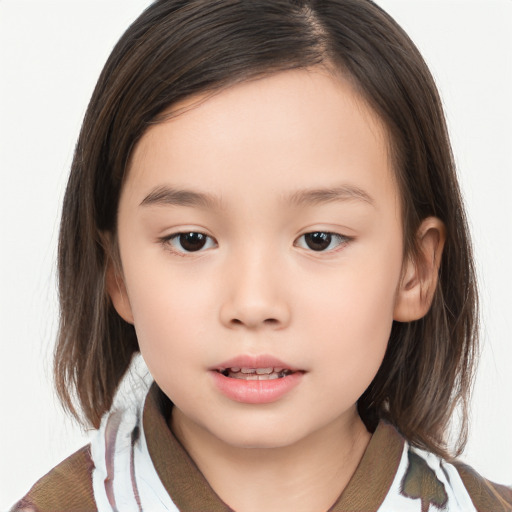 Neutral white child female with medium  brown hair and brown eyes