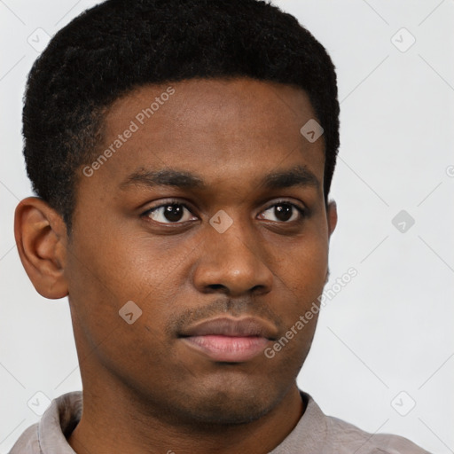 Neutral black young-adult male with short  brown hair and brown eyes