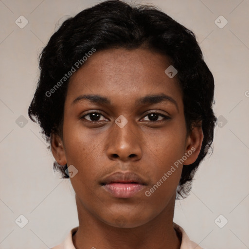 Neutral black young-adult female with short  brown hair and brown eyes