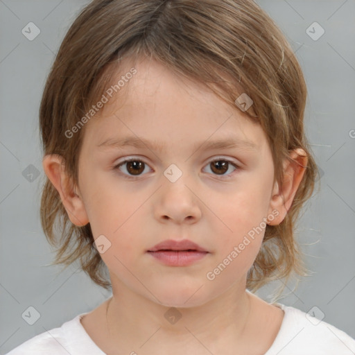 Neutral white child female with medium  brown hair and brown eyes
