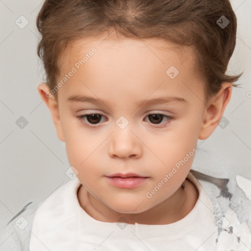 Neutral white child female with short  brown hair and brown eyes