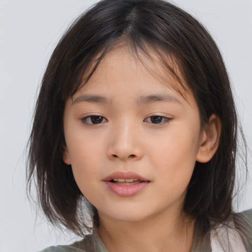 Neutral asian child female with medium  brown hair and brown eyes
