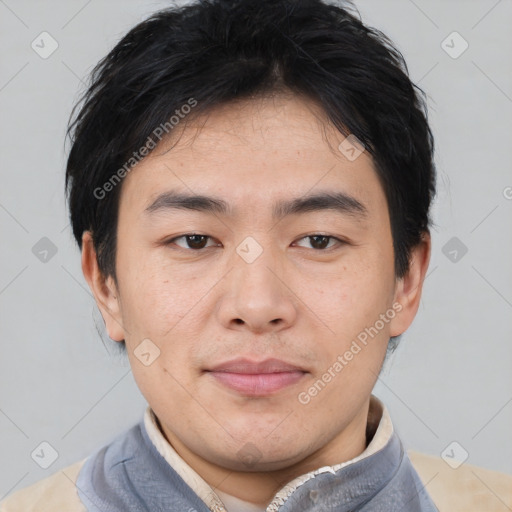 Neutral asian young-adult male with short  black hair and brown eyes