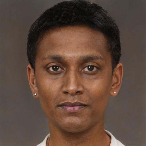 Neutral black young-adult male with short  brown hair and brown eyes