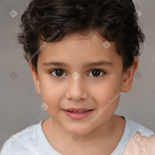 Joyful white child male with short  brown hair and brown eyes