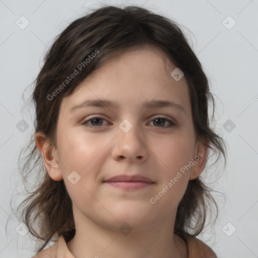 Neutral white child female with medium  brown hair and brown eyes