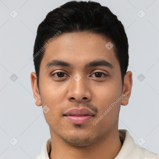 Neutral asian young-adult male with short  black hair and brown eyes