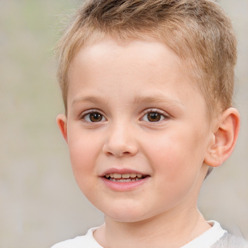 Joyful white child male with short  brown hair and brown eyes