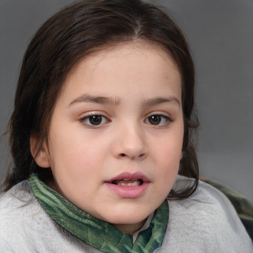 Neutral white child female with medium  brown hair and brown eyes