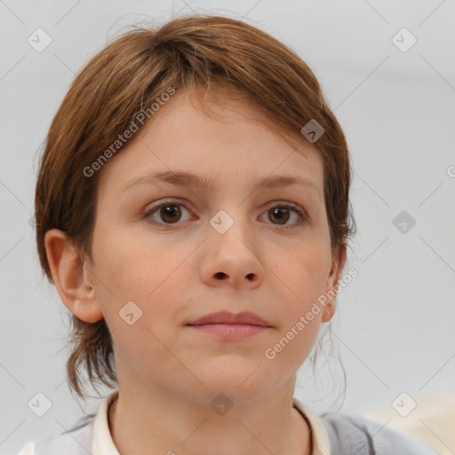 Neutral white child female with medium  brown hair and brown eyes