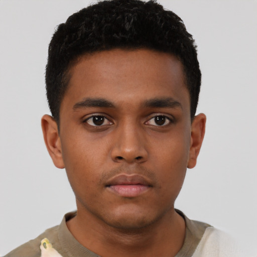 Neutral black young-adult male with short  brown hair and brown eyes