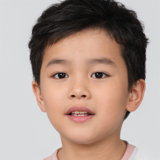 Neutral asian child male with short  brown hair and brown eyes