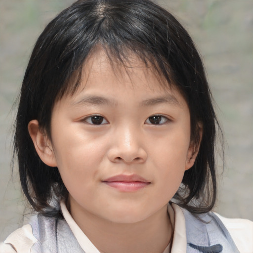 Neutral asian child female with medium  brown hair and brown eyes