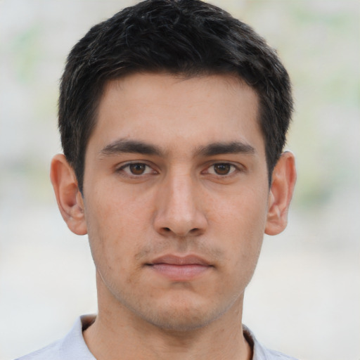 Neutral asian young-adult male with short  brown hair and brown eyes