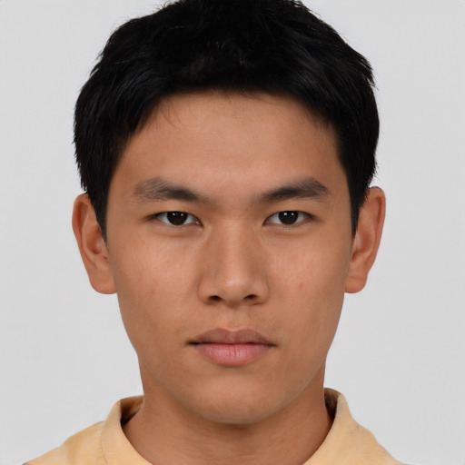 Neutral asian young-adult male with short  brown hair and brown eyes