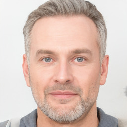 Neutral white adult male with short  brown hair and grey eyes