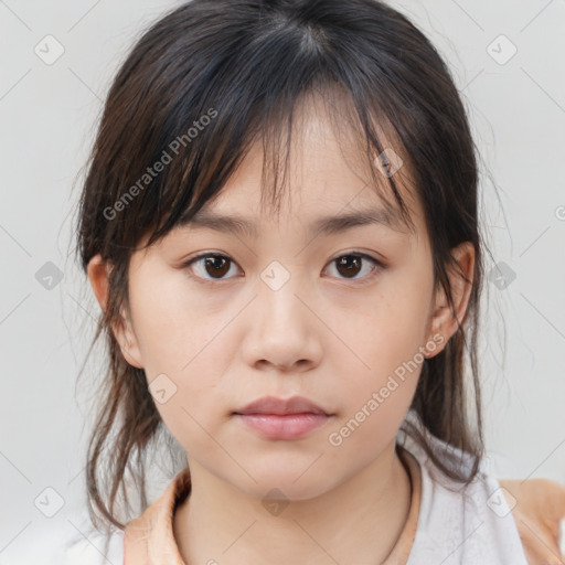 Neutral white child female with medium  brown hair and brown eyes