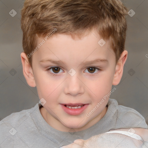 Joyful white child male with short  brown hair and brown eyes