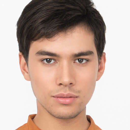 Neutral asian young-adult male with short  brown hair and brown eyes