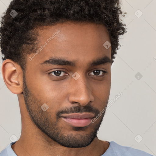 Neutral black young-adult male with short  brown hair and brown eyes