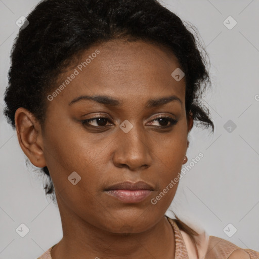 Neutral black young-adult female with short  brown hair and brown eyes