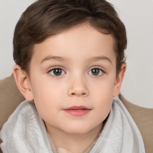 Neutral white child female with short  brown hair and brown eyes