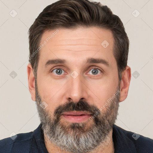 Neutral white adult male with short  brown hair and brown eyes