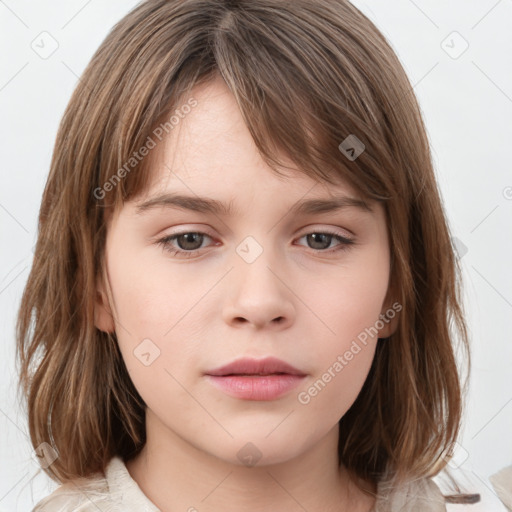 Neutral white young-adult female with medium  brown hair and grey eyes