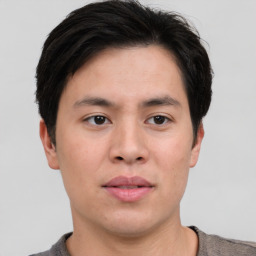 Neutral asian young-adult male with short  brown hair and brown eyes