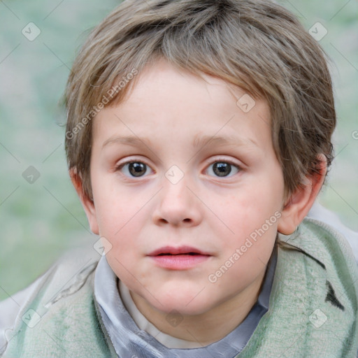 Neutral white child female with short  brown hair and blue eyes