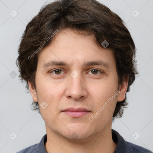 Neutral white adult male with short  brown hair and brown eyes