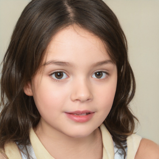 Neutral white child female with medium  brown hair and brown eyes