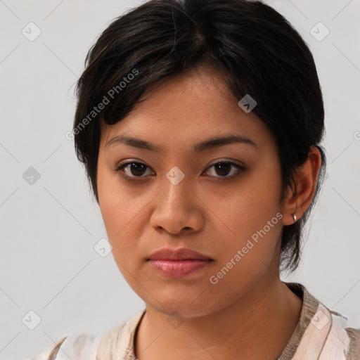 Neutral asian young-adult female with medium  brown hair and brown eyes