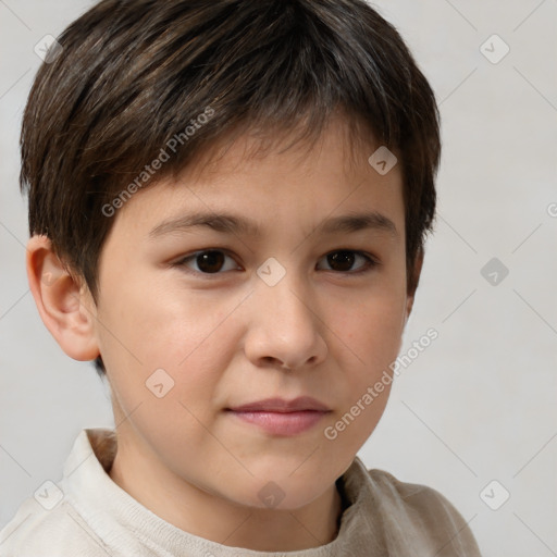 Neutral white child male with short  brown hair and brown eyes