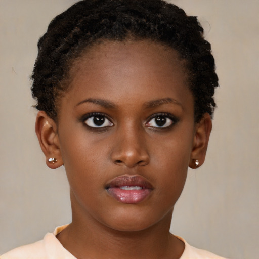 Neutral black young-adult female with short  brown hair and brown eyes