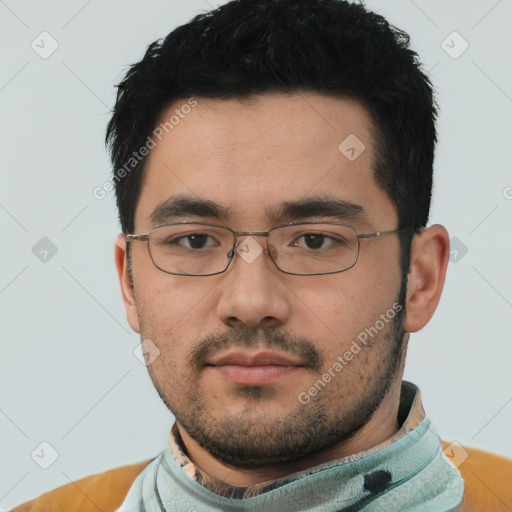 Neutral asian young-adult male with short  black hair and brown eyes