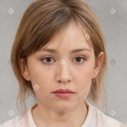 Neutral white child female with medium  brown hair and brown eyes