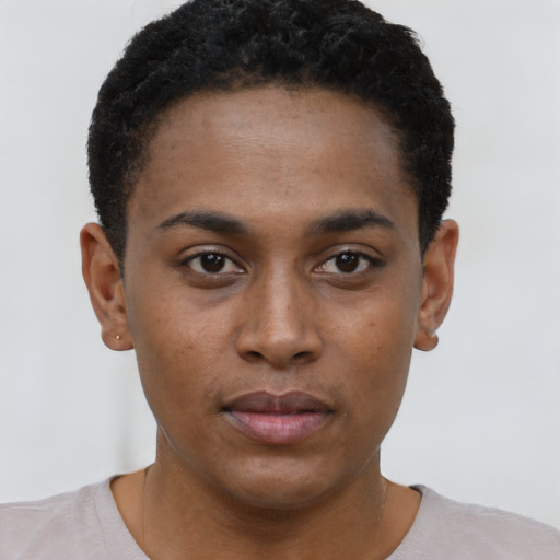 Neutral black young-adult male with short  brown hair and brown eyes