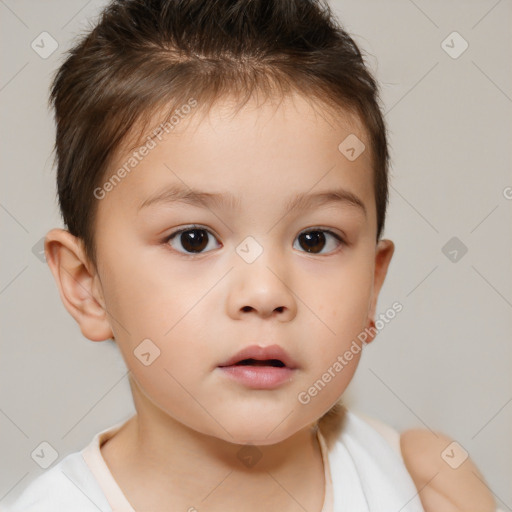 Neutral white child female with short  brown hair and brown eyes