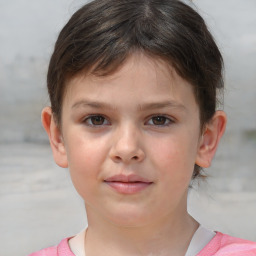 Joyful white child female with short  brown hair and brown eyes