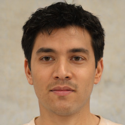 Neutral asian young-adult male with short  brown hair and brown eyes