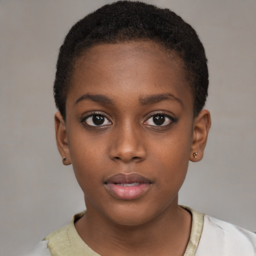 Neutral black young-adult female with short  brown hair and brown eyes