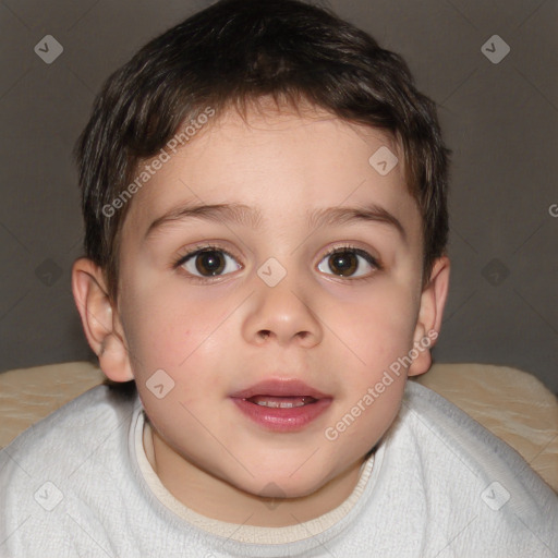 Joyful white child male with short  brown hair and brown eyes