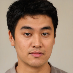 Neutral asian young-adult male with short  black hair and brown eyes