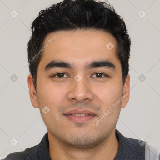 Neutral white young-adult male with short  black hair and brown eyes